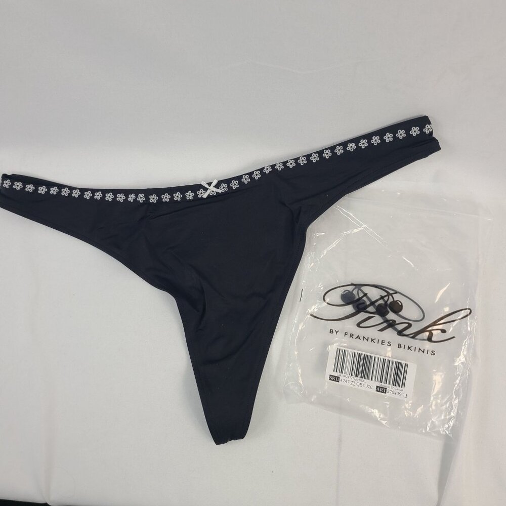 Pink By Frankies Bikinis Womens Black & White Bikini Bottom Sz XXL Daisy Trim